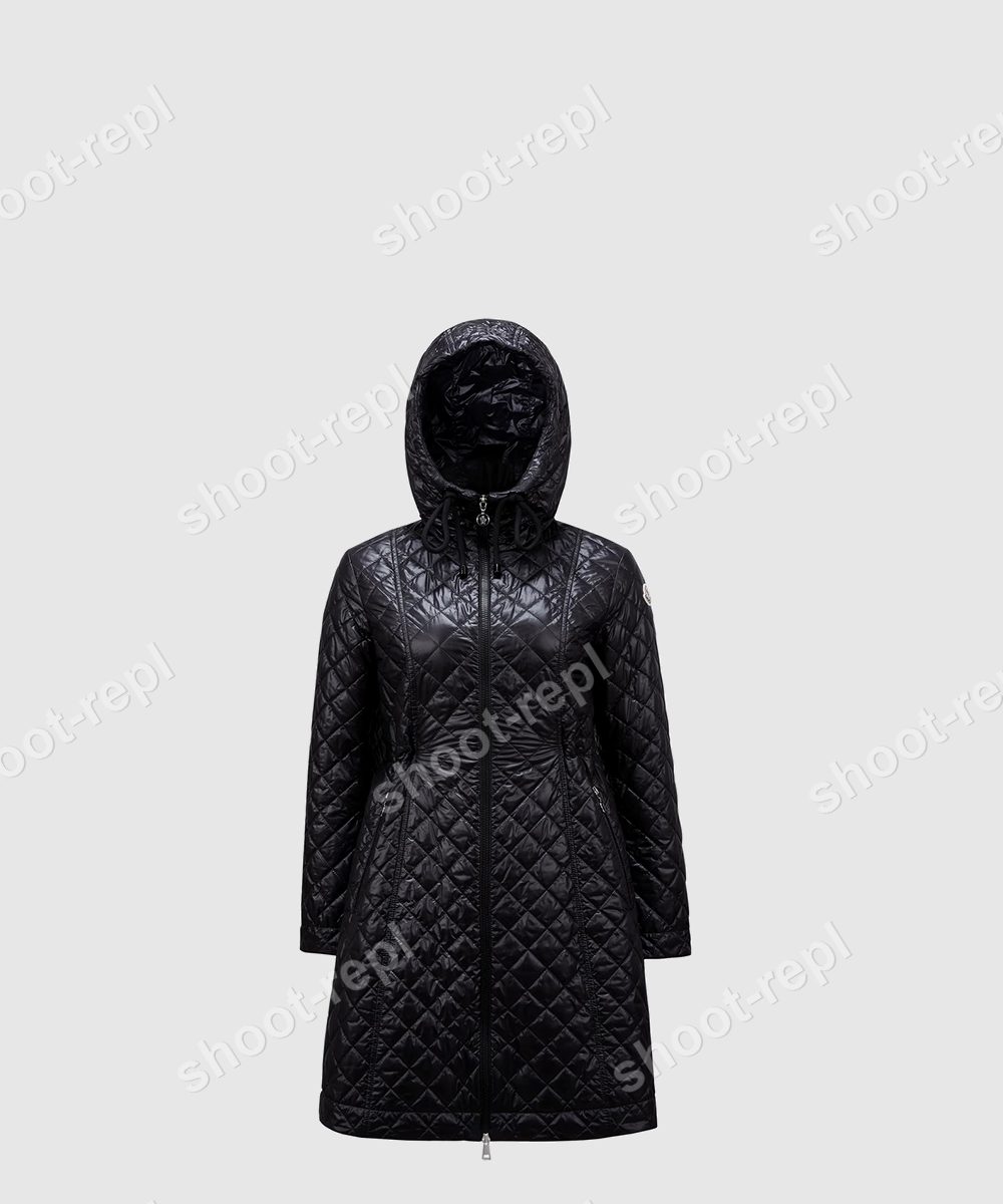 후드 다이아몬드 퀼팅 롱 다운 재킷 - 여자 패딩 레플리카 참고 이미지